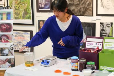Yoon Choi extracts pigment from food waste during an art workshop at Pulaski. Photo courtesy of Yoon Choi.